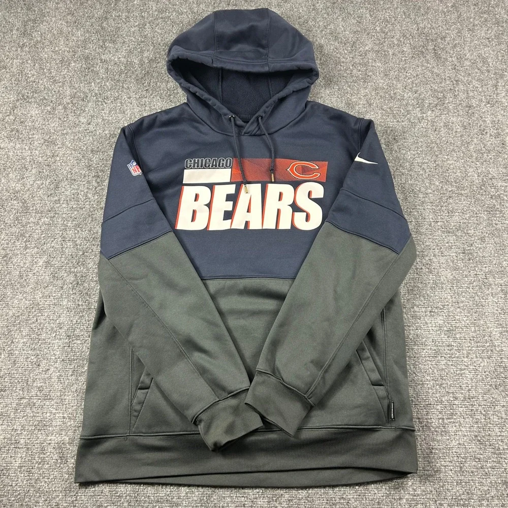 Nike Chicago Bears Hoodie Mens Large Navy Blue NFL Onfield‎ Dri-FIT Sweatshirt